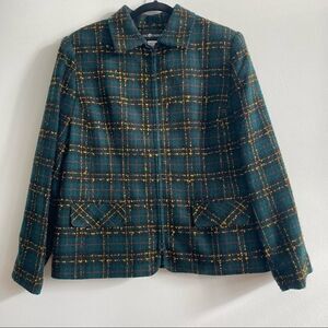 Vintage Plaid Green Yellow Red Black Zip Up Jacket Size 16